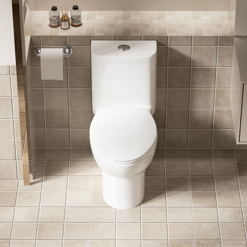 Toilette confortable avec siège 17 po, lavabo à double chasse 1,1 / 1,6, lavabo sans rebord, blanc brillant brillant 006 pour salle de bain en céramique hygiénique silencieuse