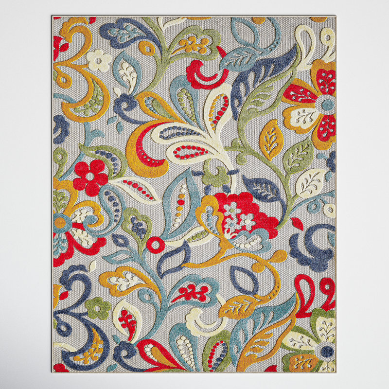 Tapis d'intérieur / extérieur Gahanna, Ivoire / multicolore, Rectangle 7 pi 10 po x 9 pi 10 po