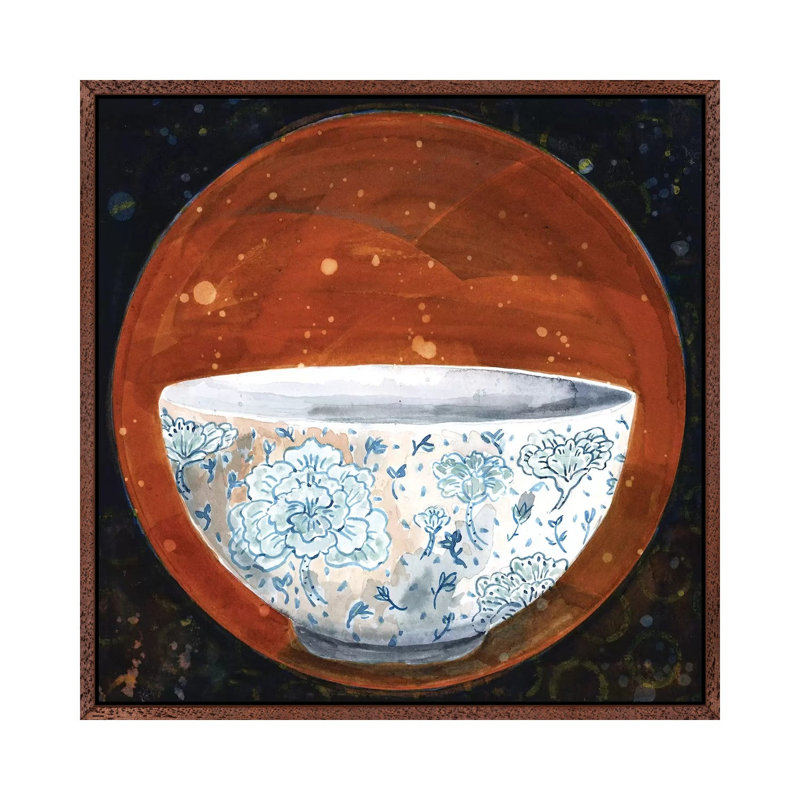 Bowl On Rust Circle by Denis Orio Ibañez - Painting on Canvas, Classic Brown Wood Framed, 93.98 cm H x 93.98 cm W
