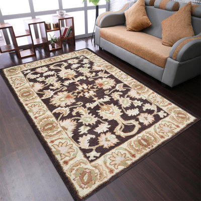 Beachampton Hand Tufted Wool Eco-Friendly Area Rugs - Rectangle, Brown Beige Color, Oriental Design, High Pile Thick Handmade Anti Skid Area Rugs for Living Room, Bed Room