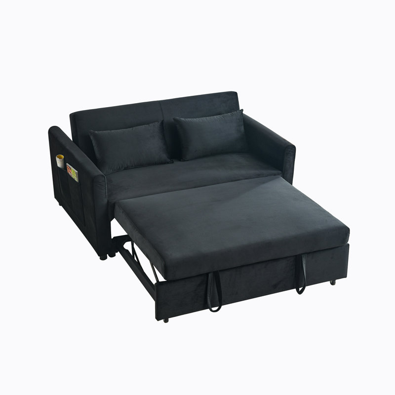 Causeuse-lit en velours avec lit escamotable Rubinder, Velours noir
