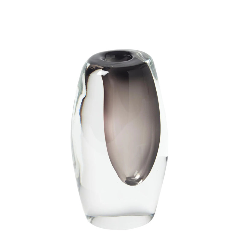 Offset Handcrafted Glass Table Vase, 13" H x 4" W x 6.25" D, Gray