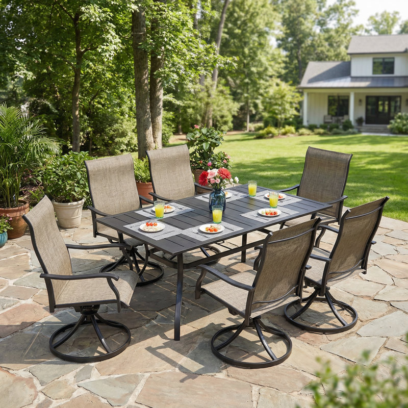 Ensemble de chaises de patio et de table d'extérieur en fer 7 pièces Staghorn