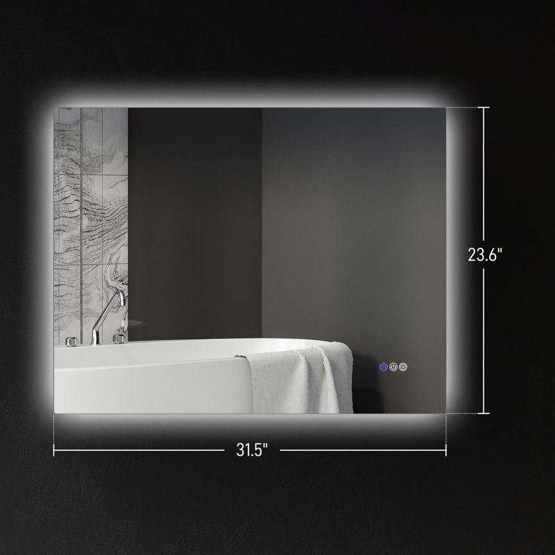 Miroir de salle de bain à DEL 32 po x 24 po, lumières avec brouillard, mémoire, luminosité à intensité variable, température de couleur réglable, fixation murale, horizontal / vertical, Cri90 +, film résistant, imperméable, cadre en alliage d'aluminium