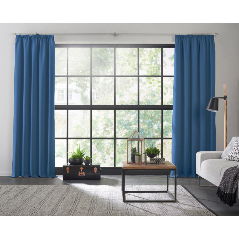 Polyester Blackout Pinch Pleat Curtain Panel, 142cm Width x 345cm Drop, Blue