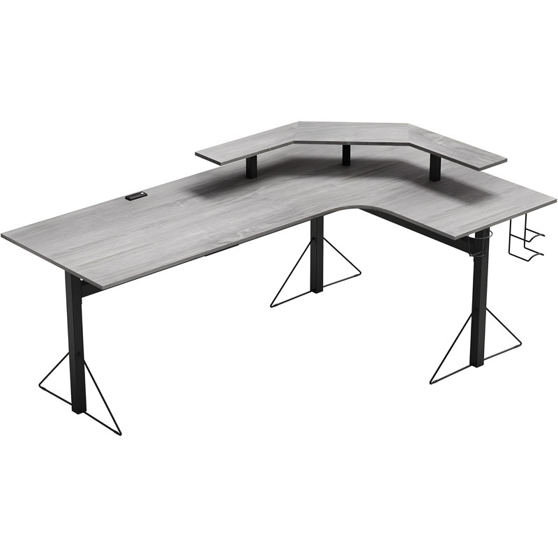 Professional Gaming L-Desk With Built-In Power Outlets, USB Ports, Elevated Monitor Stand, And Ample Storage