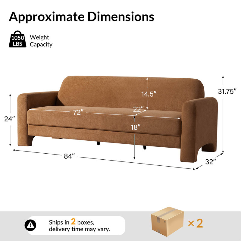 Canapé incurvé moderne en chenille de 84 po Werts, Caramel