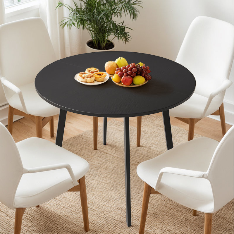 36''Modern Round Dining Table With Sturdy Metal Legs For Small Space Kitchen Table, Black