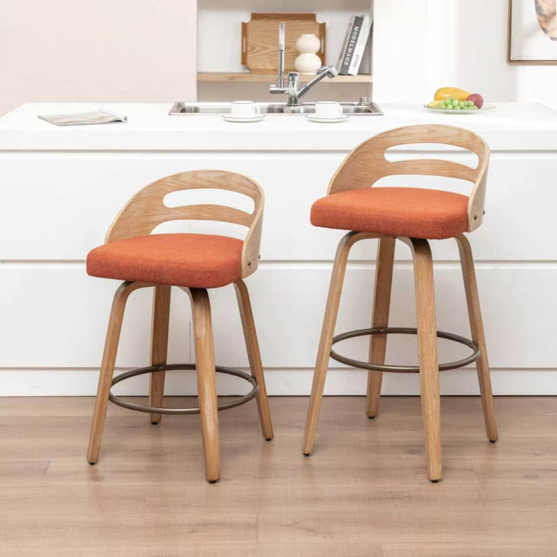 Tabourets de comptoir pivotants en lin rembourrés, Rouille, Tabouret de comptoir (siège d'une hauteur de 25,1