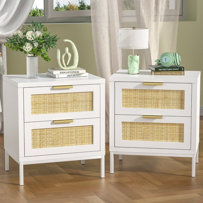 Tables de chevet en rotin naturel avec tiroirs en blanc 