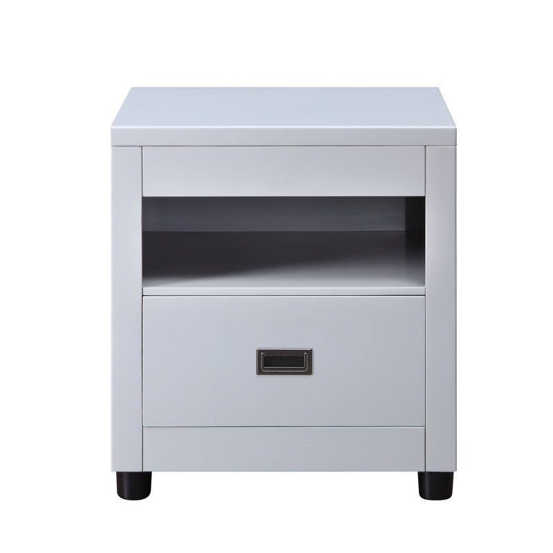 Haleyville Transitional 1-Drawer Square End Table with Round Legs in Dove Gray