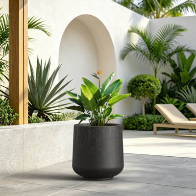 17" H x 15" W Concrete Planter Brushed Bronze Sturdy Cement Pot for Patio & Garden Decor