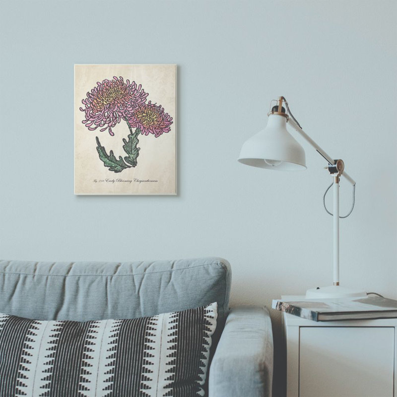 «Botanical Chrysanthemum Flower Pink Yellow», impression, H 13 po x l 19 po x P 0,5 po, Plaque murale