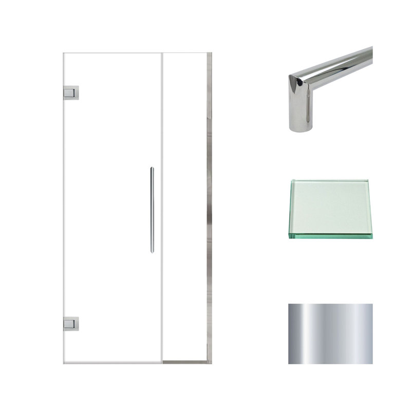 Porte de douche à charnière avec verre transparent l 36,5 po x H 76 po Transolide Elizabeth, Chrome poli