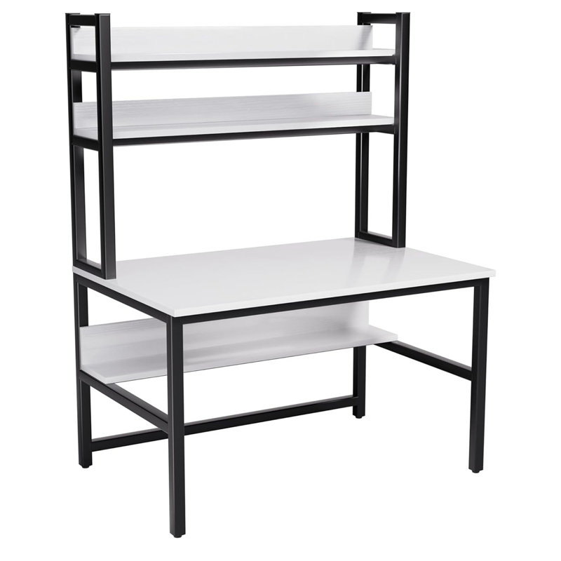Computer Desk With Hutch And Bookshelves, Large Leg Room 47 Inch Width Desk With Space Saving Storage Shelves For Home Office,Study, Work, Easy Assemble And All Hardware And Tools Included