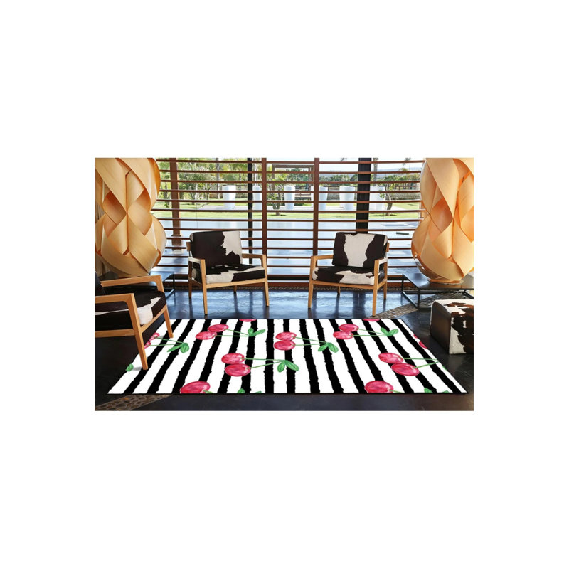 Tapis à motif floral cerise, Rond 4 pi