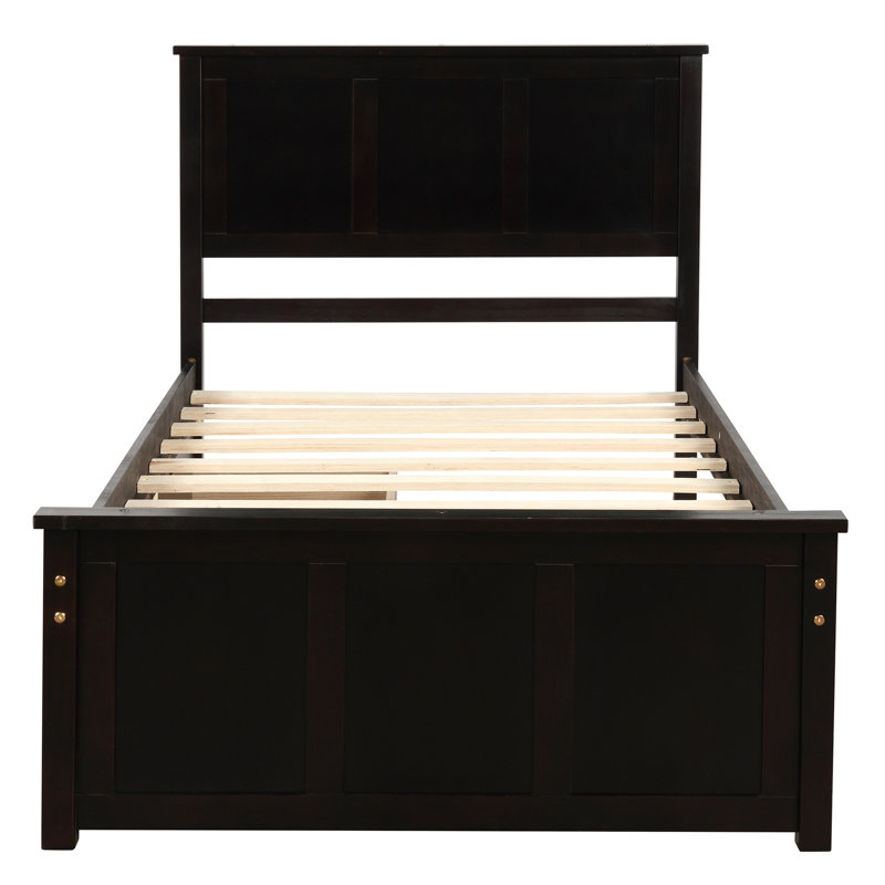 Lit plateforme avec rangement, 2 tiroirs avec roulettes, structure simple, espresso