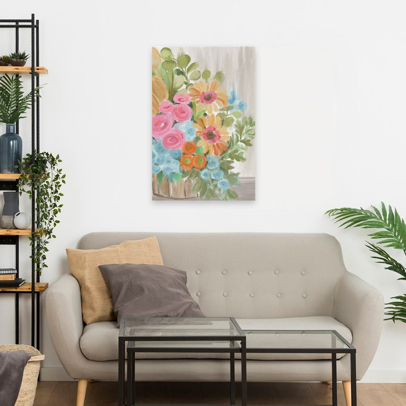 Panier de printemps - Art contemporain de fleurs en pot, H 24 po x l 16 po