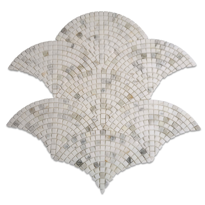 Carreau de mosaïque en marbre 13 po x 7 po, Gris / blanc