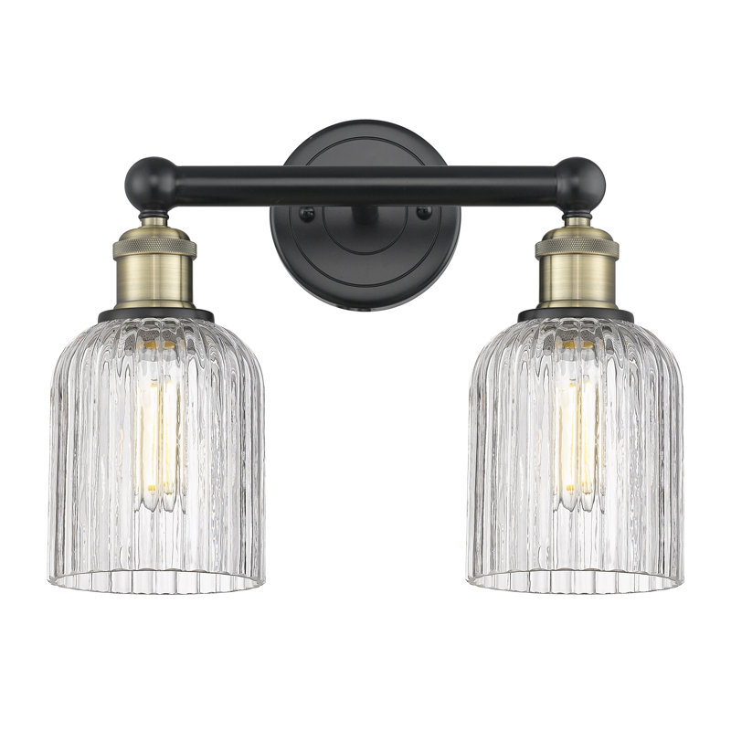Abat-jour de salle de bain 2 lumières Edison Addeline 14 po, Laiton antique noir, Clair