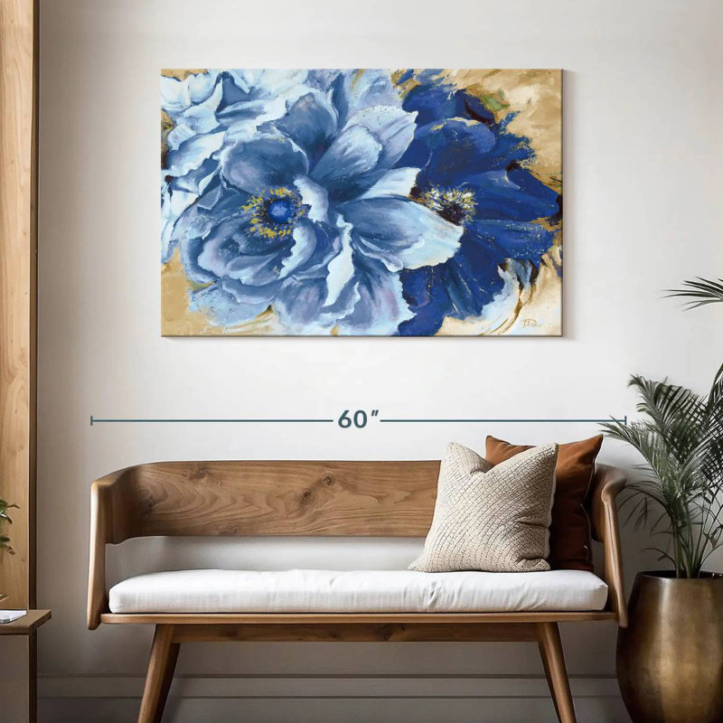 Harnek, belles pivoines en indigo, H 30 po x l 45 po