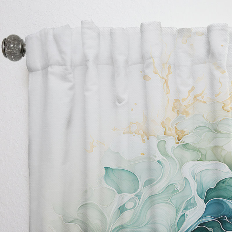Teal Gold Minimalism Serenity In Motion - Modern Curtain - Velvet Room Darkening - 1 Panel, 52" W x 63" L
