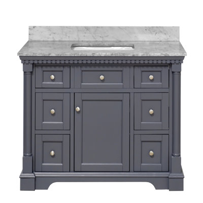 Fossen 42" Single Bathroom Vanity Set with Marine Gray Cabinet and Carrara Marble Countertop