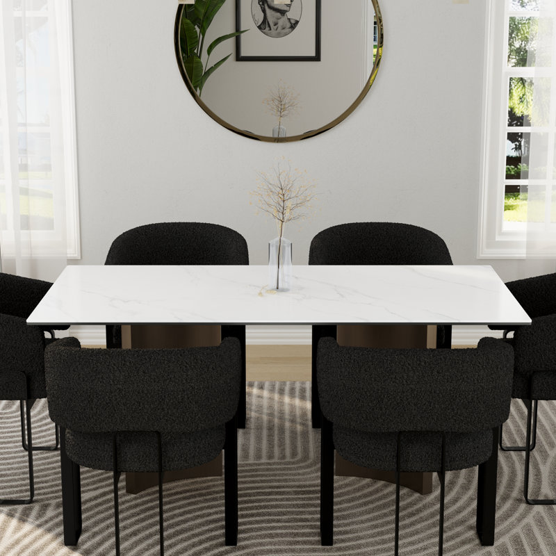 Table de salle à manger 70 pouces en bronze avec plateau en verre trempé blanc et base triangulaire en acier inoxydable