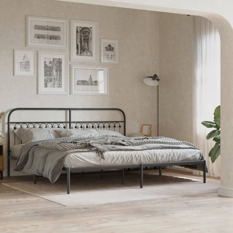 Vidaxl Bed Frame with Metal Headboard, 100cm x 190cm, Black