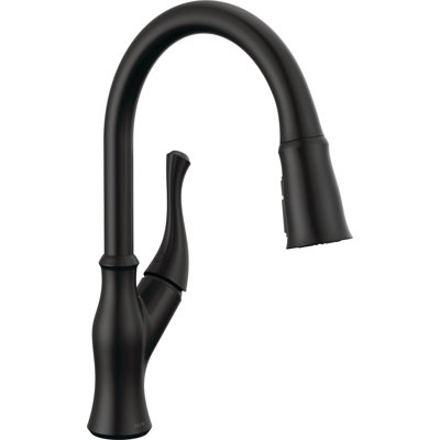 Delta Ophelia Matte Black Kitchen Faucet with Pull Down Sprayer, Modern Single Hole Kitchen Sink Faucet, Single Handle, Matte Black