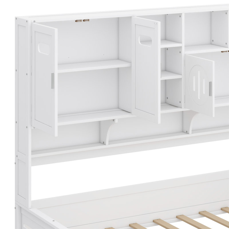 Wooden Daybed With Trundle,All-In-One Cabinet And Shelf, White, Twin