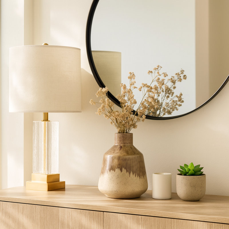 Warm Rustic Ceramic Table Vase for Home Decor, Decorative Flower Vase with Glazed Finish and Timeless Shape, Perfect for Displaying Fresh or Faux Floral Arrangements in Any Room - Tan & Cream