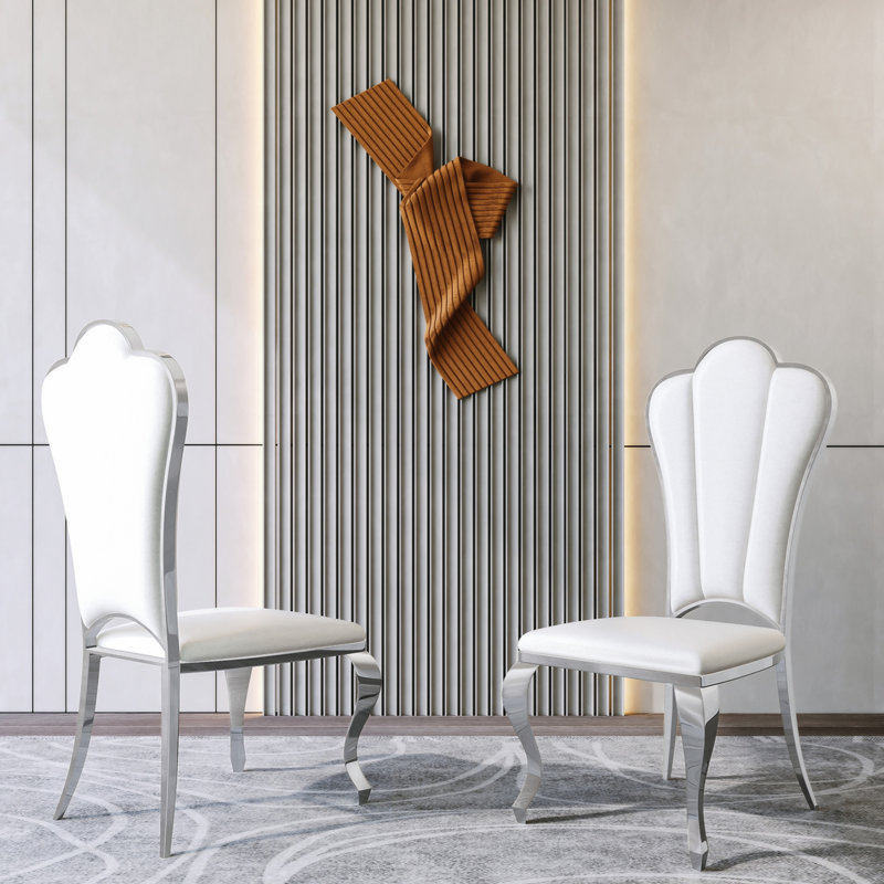 Chaise d'appoint rembourrée Dillin, Blanc, Argent