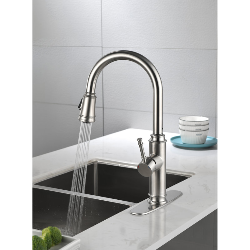Robinet de cuisine escamotable en nickel brossé, traitement de surface à jet d'eau rouillé et fluide