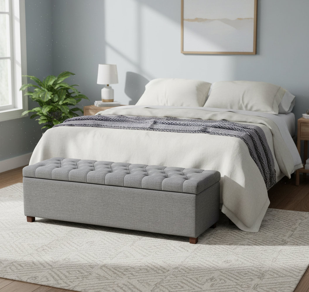 Linoso Chesterfield Storage Ottoman Bench, Tufted Upholstered Footstool with Hinged Lid and Square Wooden Legs