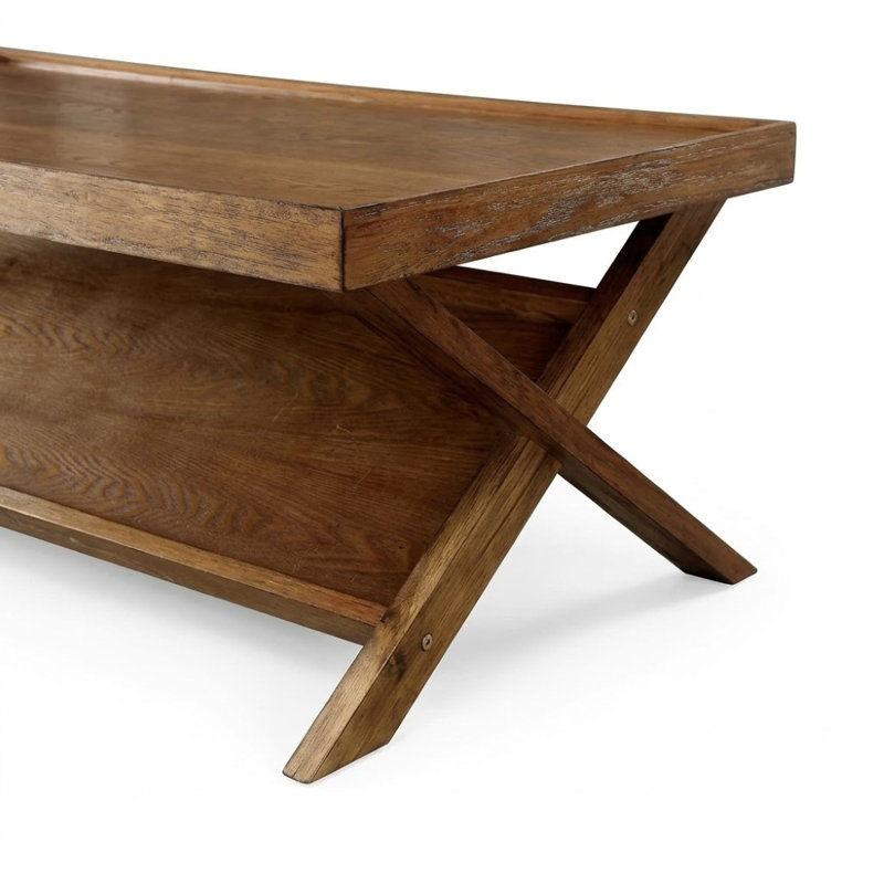 Hiraya Table basse rectangulaire en bois de chêne clair avec porte-revues en forme de V