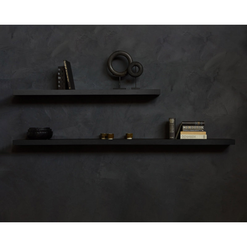 Wall Oak Solid Wood Floating Shelf, 2" H x 55.1" W x 8.7" D, Oak Black