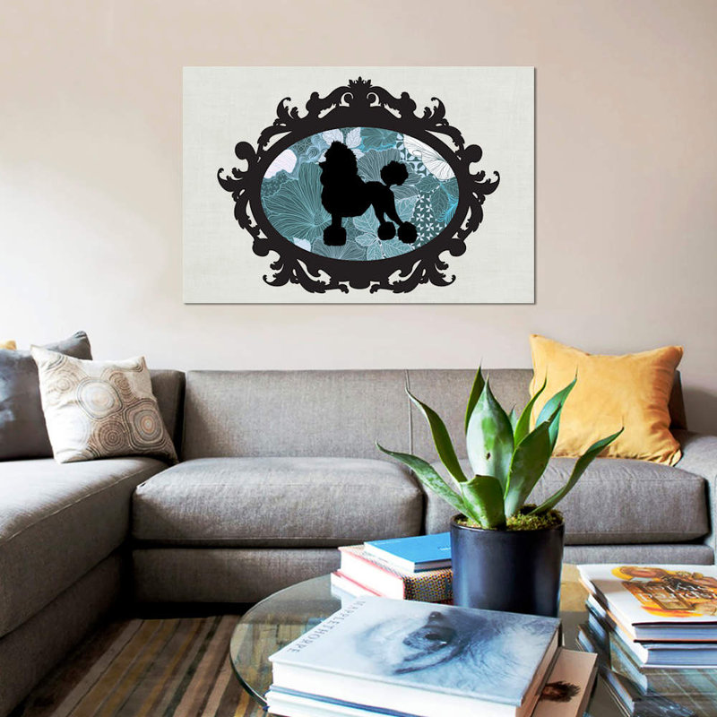 «Poodle II» par 5by5collective, reproduction sur toile tendue, H 16 po x l 24 po x P 1 po, Papier d'art encadré noir, Blanc