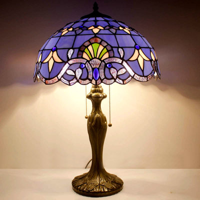 Tiffany Lamp Table Bedside Lamp Stained Glass Shade Metal Base 24""Tall Large Desk Light Blue Purple Baroque Lavender Luxurious Boho Victorian Living R -  Bloomsbury Market, BA4044021F8D462C934FF0246AF5A9B3