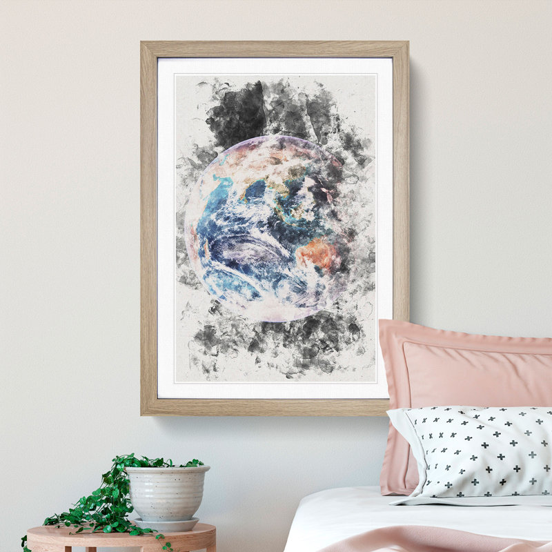 Planet Earth - Picture Frame Painting Print, 33cm H x 24cm W x 2cm D, Oak Framed