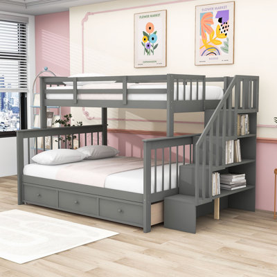 Twin-Over-Full Bunk Bed with Storage Drawers and Shelves
