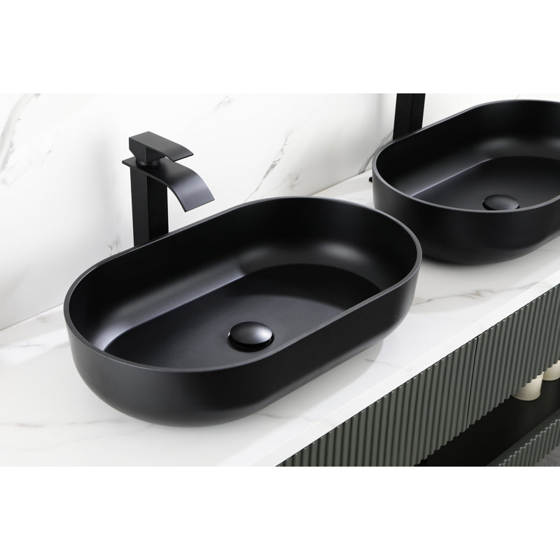 11.8Lb Matte Black Bathroom Basin - 14"X5.5", Above Counter Fit, , Scratch , Quick Drainage 24 In. Rectangular Vessel Sink Mount, Space, Smooth & , Surface