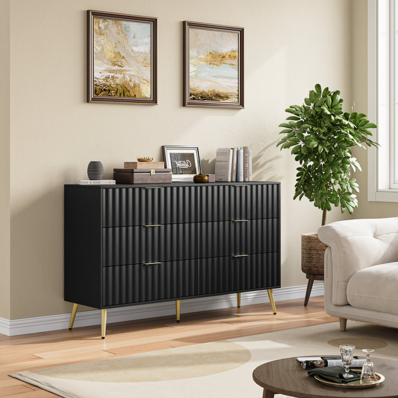 Commode de chambre moderne à 6 tiroirs pour le couloir avec poignées de chambre à coucher