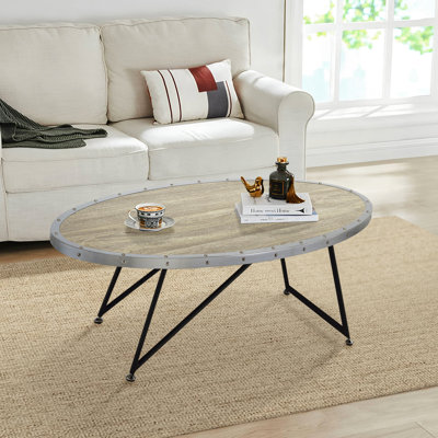 Décoration de table basse rustique industrielle en chêne gris vieilli et noir ovale avec finition de caractère