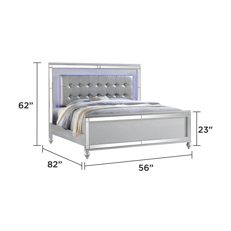Lit tapissier standard Denard, Argent, Double