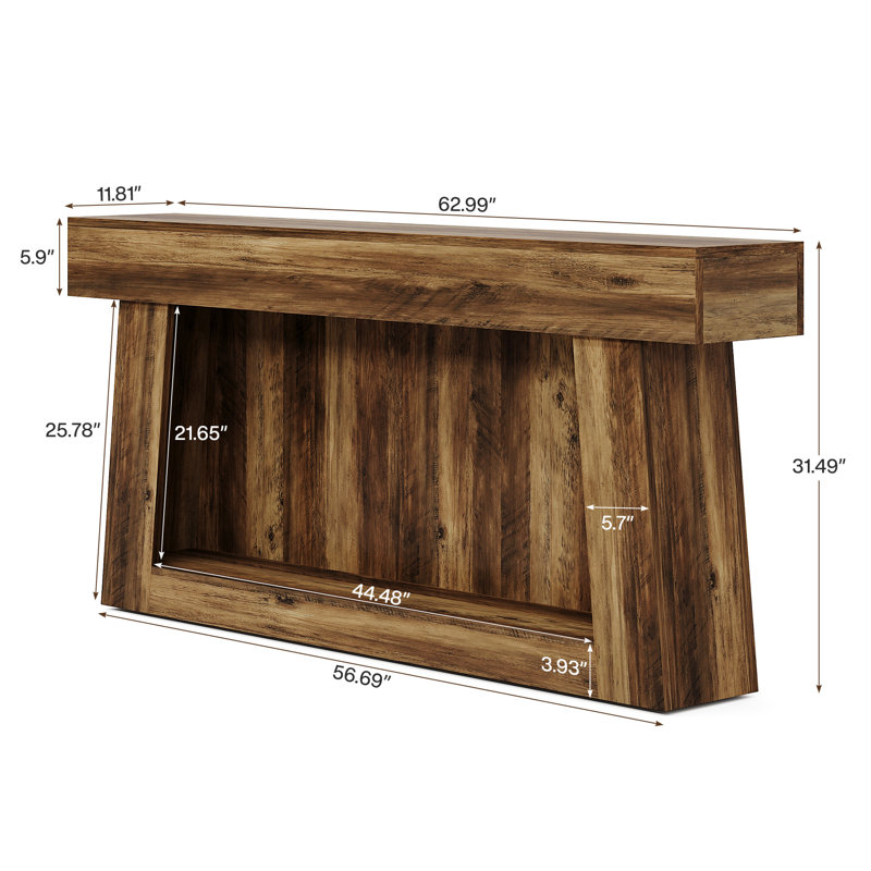63-Inch Rustic Brown Wooden Console Table with Storage