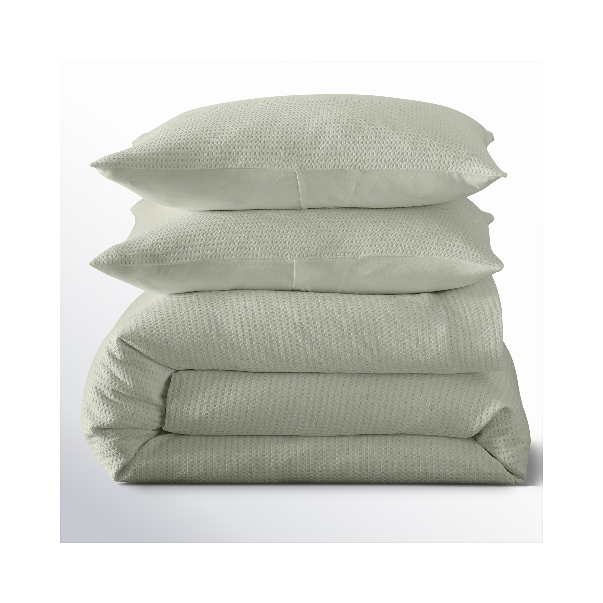 Felix Cotton Waffle Duvet Set, Full / Queen Duvet Cover + 2 Standard Pillowcases, Sage