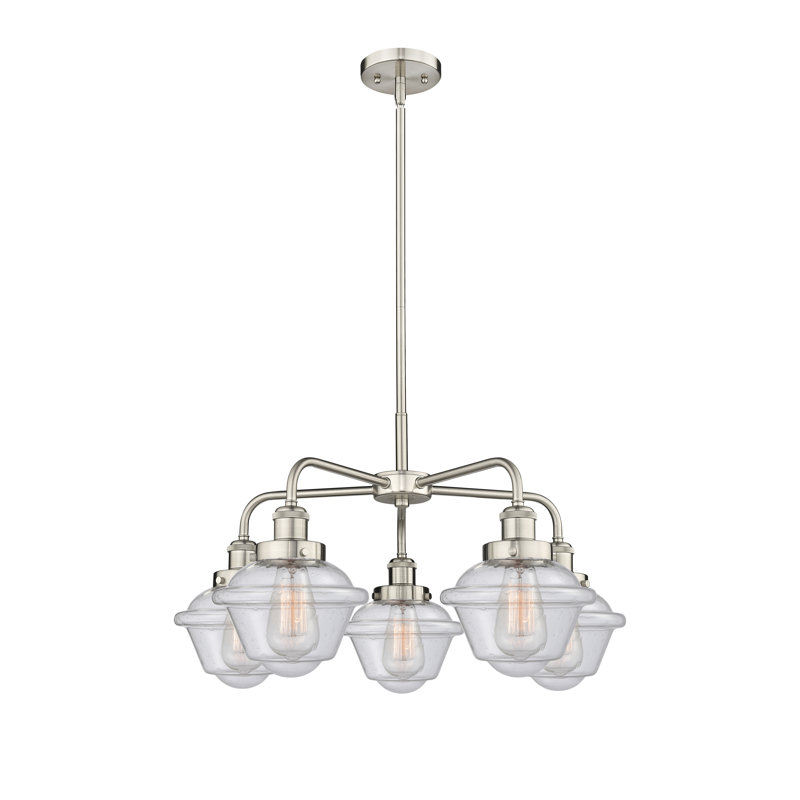 Grourke 5 - Light Glass Dimmable Chandelier, Seedy, Satin Nickel