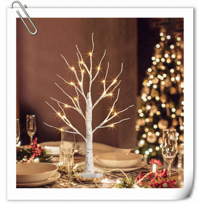 Bouleau de 22 po avec lumières à DEL, lampe artificielle blanc chaud, arbre de l'esprit féerique pour décorations de table pour la maison de Noël, alimenté par piles, minuterie 6H / 18H