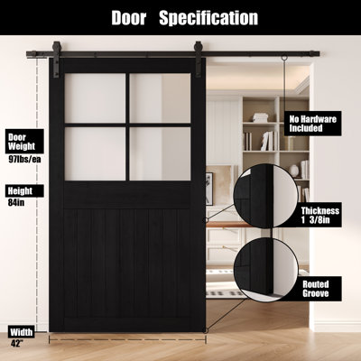 Porte de grange coulissante en bois massif non assemblé 42 po x 84 po x 42 po x 84 po